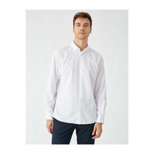Koton Men's White Poplin Fabric Classic Collar Basic Long Sleeve Shirt vyobraziť