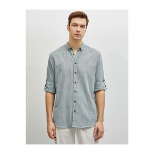 Koton Men's Green Classic Collar Long Sleeve Cotton Shirt vyobraziť