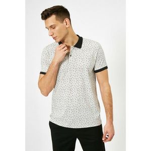 Koton Men's Gray Star Patterned Single Jersey Fabric Contrast Neck Slim Fit Polo Neck T-Shirt vyobraziť