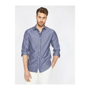 Koton Men's Gray Classic Collar Long Sleeve Striped Shirt vyobraziť