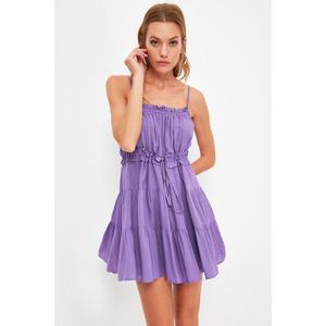 Trendyol Purple Petit Waist Pleated Dress vyobraziť
