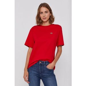 Bavlnené tričko Lacoste červená farba vyobraziť