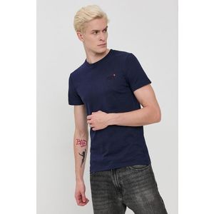 Bavlnené tričko Superdry tmavomodrá farba, jednofarebné vyobraziť