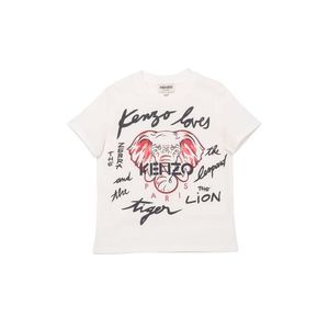 Detské bavlnené tričko Kenzo Kids krémová farba vyobraziť