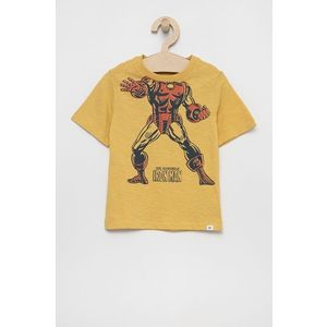 Detské bavlnené tričko GAP x Marvel žltá farba, s potlačou vyobraziť