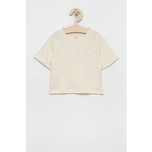 Detské bavlnené tričko GAP krémová farba vyobraziť