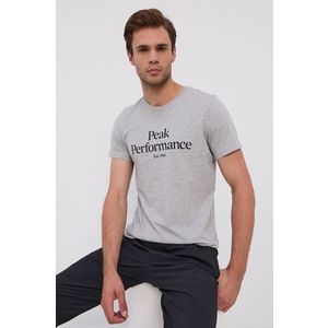 Bavlnené tričko Peak Performance šedá farba, s potlačou vyobraziť