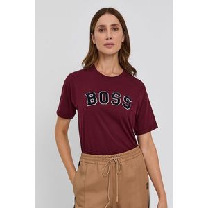 Bavlnené tričko Boss bordová farba vyobraziť