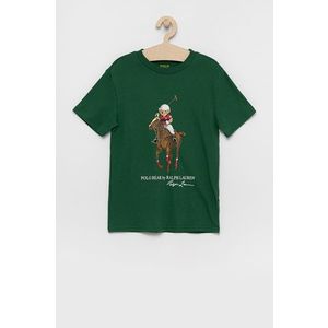 Detské bavlnené tričko Polo Ralph Lauren zelená farba, s potlačou vyobraziť