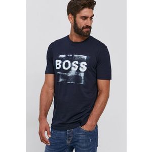Bavlnené tričko Boss Casual tmavomodrá farba, s potlačou vyobraziť