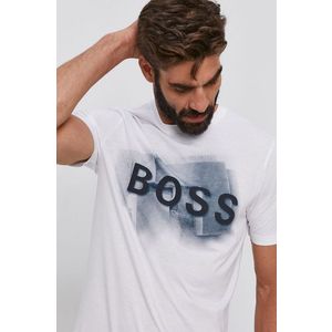 Bavlnené tričko Boss Casual biela farba, s potlačou vyobraziť