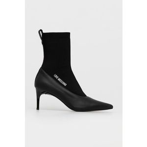 Členkové topánky Love Moschino dámske, čierna farba, na vysokom podpätku vyobraziť