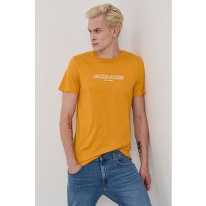 Bavlnené tričko Jack & Jones oranžová farba, jednofarebné vyobraziť