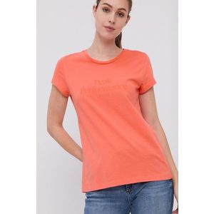 Bavlnené tričko Peak Performance oranžová farba vyobraziť