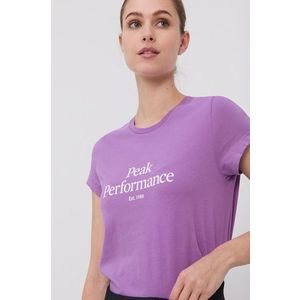 Bavlnené tričko Peak Performance fialová farba vyobraziť