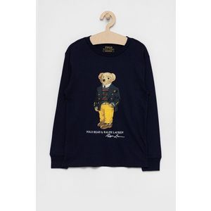 Detská bavlnená košeľa s dlhým rukávom Polo Ralph Lauren tmavomodrá farba, s potlačou vyobraziť