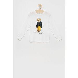 Detská bavlnená košeľa s dlhým rukávom Polo Ralph Lauren biela farba, s potlačou vyobraziť