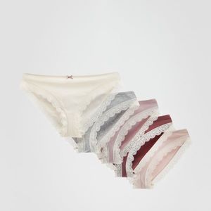 Reserved - Súprava 5 bavlnených nohavičiek s čipkovaným lemom - Ružová vyobraziť