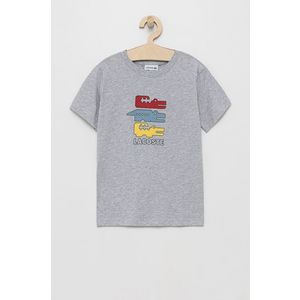 Detské bavlnené tričko Lacoste šedá farba, melanžové vyobraziť