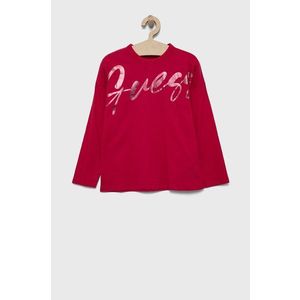 Detská bavlnená košeľa s dlhým rukávom Guess ružová farba vyobraziť