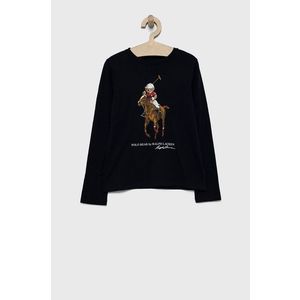 Detská bavlnená košeľa s dlhým rukávom Polo Ralph Lauren tmavomodrá farba vyobraziť