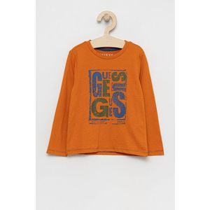 Detská bavlnená košeľa s dlhým rukávom Guess oranžová farba, s potlačou vyobraziť
