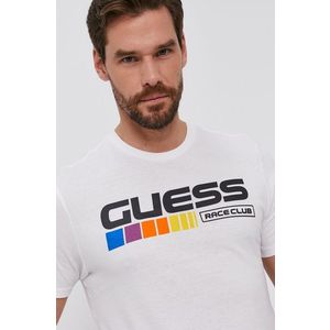 Bavlnené tričko Guess biela farba, s potlačou vyobraziť