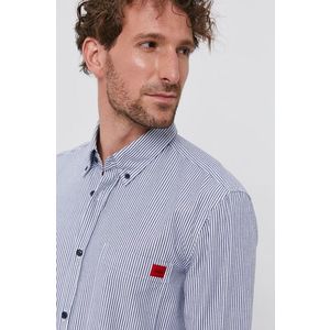 Bavlnená košeľa Hugo pánska, biela farba, slim, s golierom button-down vyobraziť