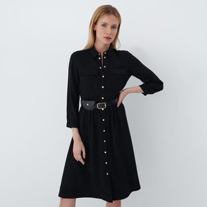 Mohito - Košeľové šaty s ľadvinkou na opasku - Čierna vyobraziť