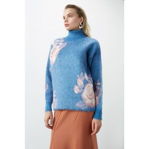 Trendyol Blue Jacquin Knitwear Sweater vyobraziť