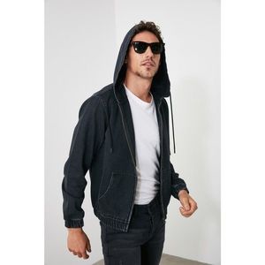 Trendyol Anthracite Men's Zip Hooded Slim Fit Denim Jacket vyobraziť