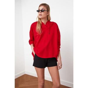 Trendyol Red Hooded and Pocket Knitted Sweatshirt vyobraziť
