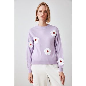 Trendyol Lila Flower Jacquard Knitwear Sweater vyobraziť