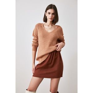 Trendyol Camel V Collar Knitwear Sweater vyobraziť