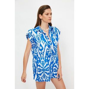 Trendyol Blue Ethnic Pattern Voile Beach Shirt vyobraziť