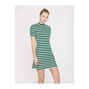 Koton Women's Green High Collar Short Sleeve Mini Dress vyobraziť