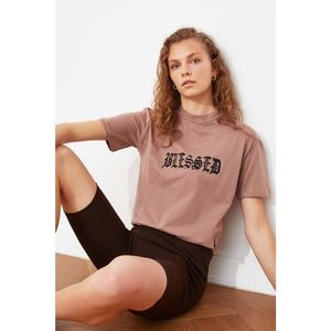 Trendyol Mink Printed Turtleneck Basic Knitted T-Shirt vyobraziť