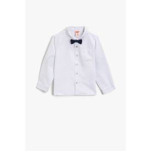 Koton Baby Boy White Cotton Tie Detailed Classic Collar Long Sleeve Shirt vyobraziť