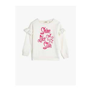 Koton Girl Ecru Cotton Ruffle Written Printed Crew Neck Sweatshirt vyobraziť