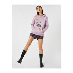 Koton Women's Purple Cotton Hooded Printed Sweatshirt vyobraziť
