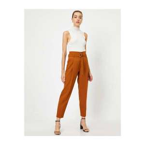 Koton Women's Brown Pocket Belt Carrot Trousers vyobraziť