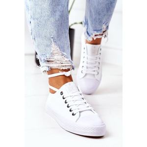 Women's Classic Sneakers White With Silver Eyelets Ecoma vyobraziť