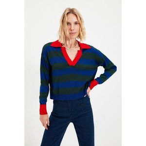 Trendyol Red Polo Collar Color Block Knitwear Sweater vyobraziť