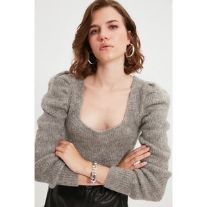 Trendyol Gray Square Collar Shoulder Detailed Knitwear Sweater vyobraziť