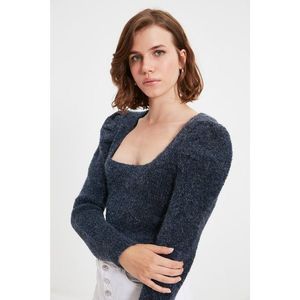 Trendyol Navy Square Collar Shoulder Detailed Knitwear Sweater vyobraziť