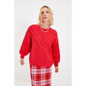 Trendyol Red Oversize Knitted Detailed Knitwear Sweater vyobraziť