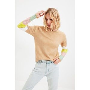 Trendyol Camel Sleeves Color Block Knitwear Sweater vyobraziť