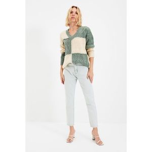 Trendyol Mint Color Block V Neck Knitwear Sweater vyobraziť