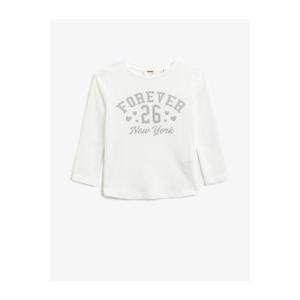 Koton Girl's White Cotton Printed Crew Neck Long Sleeve T-shirt vyobraziť