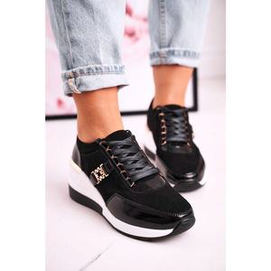 Women’s Leather Wedge Sneakers Black Gold Roxette vyobraziť